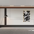 Modern Interior Space With Black And White Abstract Painting Floor Lamp And Striped Rug