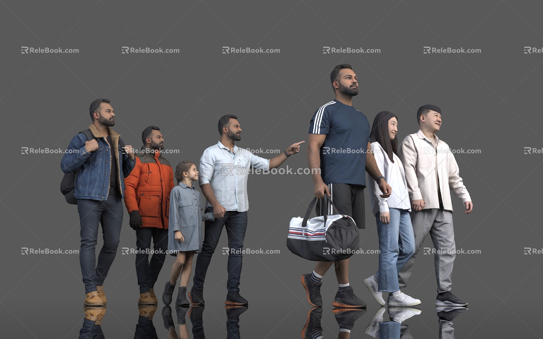 Multi-person Walking Pedestrian Pedestrian Couple Bag Athlete Tourist Atmosphere Father-daughter Scene Model Mall Airport Men 3d model