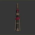3D Rendered Long Barrel Weapon With Red Cloth And Metallic Decorative Details