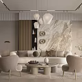 Modern Living And Dining Room Interior With Beige Sofa Round Coffee Table And Pendant Lights