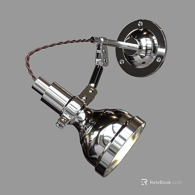 Modern Adjustable Silver Metal Wall Lamp With Shiny Surface And Flexible Arm 3d model 