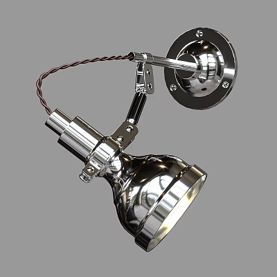 Modern Adjustable Silver Metal Wall Lamp With Shiny Surface And Flexible Arm 3d model