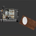 Outdoor Barbecue Grill With Metal Frame And Wooden Table Topped With White Plate