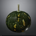 Fresh Green Pumpkin With Yellow Spots And Golden Stem On Dark Background