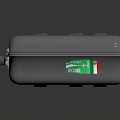 Elegant Metallic Silver Suitcase With Striped Design Emblem And Green Tag