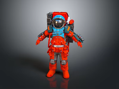 Game Movie Character In Red And Blue Astronaut Suit With Backpack 3D Rendered 3d model
