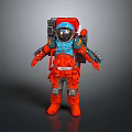 Game Movie Character In Red And Blue Astronaut Suit With Backpack 3D Rendered