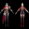 Game Movie Female Characters In Fantasy Warrior Outfits With Red Cape And Gold Accents