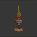Vintage Oil Lamp With Glass Chimney And Colorful Ceramic Pedestal Base