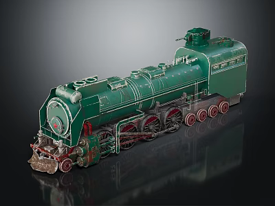 Vintage Green Steam Train Model with Classic Design and Detailed Metal Wheels 3d model