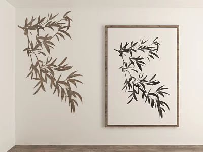 Bamboo Leaf Plant Paintings As Wall Decor In Room 3d model