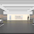 Indoor Parking Garage With Parked Cars White Lines Yellow Black Warning Strips Columns And Lighting