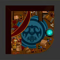 Cartoon Magical Wizard Workshop Interior With Wooden Shelves Books Bottles And Glowing Potion Cauldrons