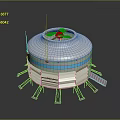Round Industrial Equipment With White Body Top Rotating Fan Blue Stripe And Support Legs