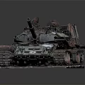 Rusty Military Tank With Weathered Armor Long Cannon And Track Details