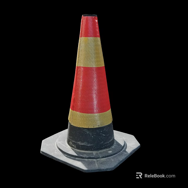 Road Traffic Cone With Red And Yellow Reflective Stripes And Hexagonal Base 3d model 