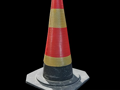 Road Traffic Cone With Red And Yellow Reflective Stripes And Hexagonal Base 3d model