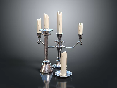 Elegant Silver Decorative Candelabra With Five Candles And Small Dish 3d model