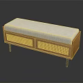 Modern Wooden Bench With Rattan Storage Drawers And Upholstered Padded Seat