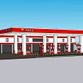 Sinopec Gas Station With Red And White Canopy Building Fuel Dispensers And Green Lawn