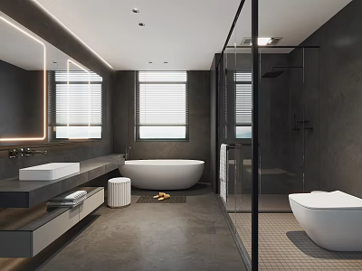 Modern Bathroom Interior Design With Bathtub Shower Sink Counter And Toilet 3d model