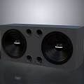 Gray Speaker Cabinet with Two Large Black Speakers and Four Small Circular Ports