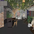 Modern Bar Interior With Green Plants Neon Signs And Cozy Seating