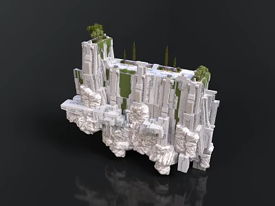 Futuristic Rocky Structure Design With Vertical Green Plants And Geometric Formations 3d model