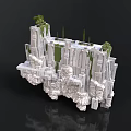 Futuristic Rocky Structure Design With Vertical Green Plants And Geometric Formations
