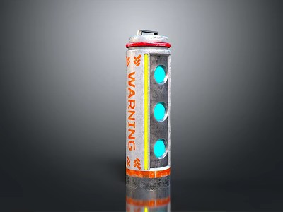 Industrial Warning Light Device With Red Cap Orange Warning Label And Three Blue Circular Windows 3d model