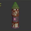 Medieval Style Tower With Conical Roof Stone Walls Wooden Frames And Small Windows