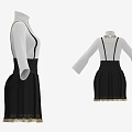 Stylish Dress With White Long Sleeves Top Black Suspender Skirt Gold Buttons Decorative Hem