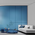 Modern Office Interior Design With Blue Walls Desk Chair And Potted Plant