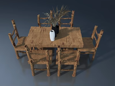 Casement Door Design With Wooden Dining Table And Chairs Decor Setup 3d model
