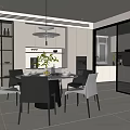 Modern Dining Room Interior With Round Table Gray White Chairs Pendant Light And Open Kitchen