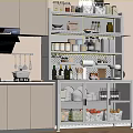 Modern Kitchen Sideboard With Open Shelves Storage Jars And Fresh Fruits