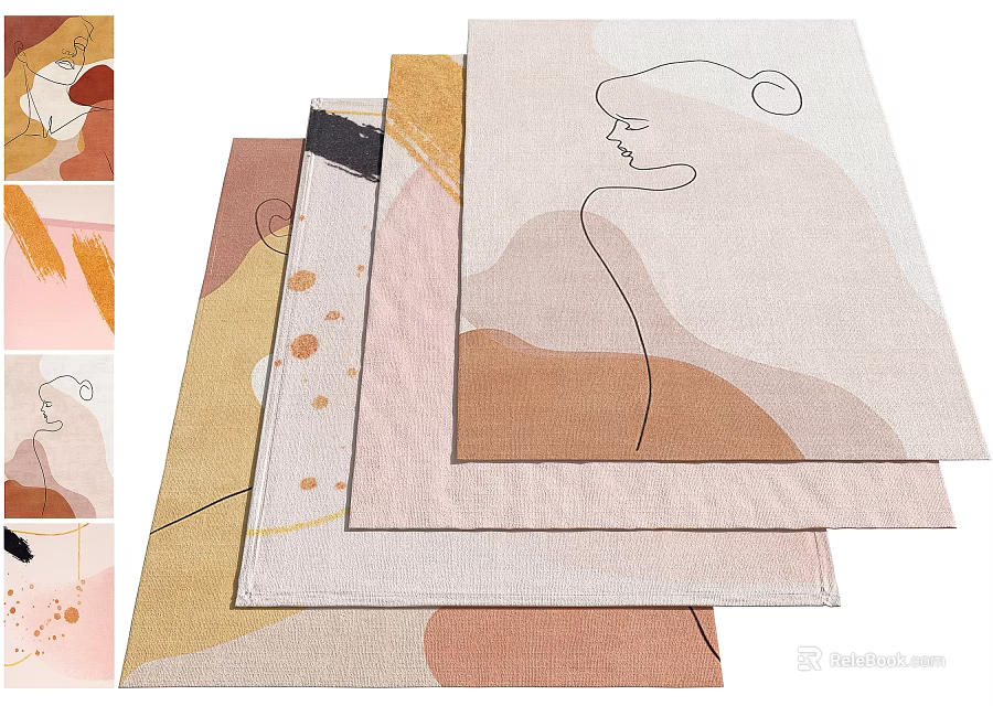 Square Rugs Featuring Abstract Figure Line Art Soft Tones And Geometric Artistic Patterns 3d model