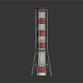 Red And White Layered Tower Building With Metal Frame And Red Top