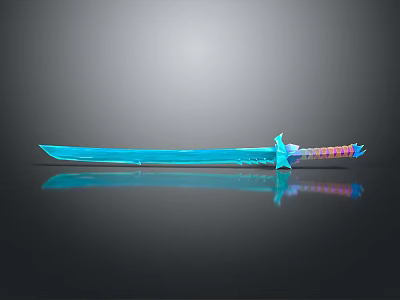 Blue Glowing Sword With Decorative Multicolored Hilt And Reflective Surface 3d model