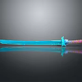 Blue Glowing Sword With Decorative Multicolored Hilt And Reflective Surface
