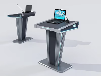 Modern Podiums With Laptop Microphone And Illuminated Base For Presentations 3d model