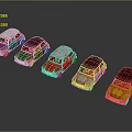 Colorful Vintage Toy Cars with Snow Covered Tops Arranged in a Row