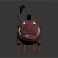 Cute Pink Cartoon Warthog Character With Black Tail Ears And Smiling Tusks