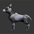 Mechanical Dog Robot Character With White Metal Body And Red Ears