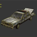 Old Worn Vintage Police Car With Flashing Lights And Reflective Finish
