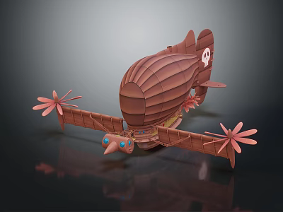 Vintage Brown Airship Model With Propellers Skull Logo And Detailed Structure Design 3d model