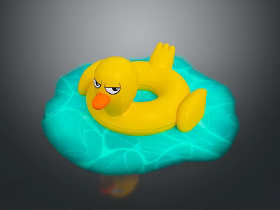 Yellow Duck Shaped Inflatable Swimming Ring With Orange Beak And Feet Floating On Water Surface 3d model