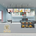 Cozy Milk Tea Shop Interior With Light Blue Walls Hanging TVs And Bar Style Seating