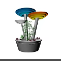 Colorful Multi layered Custom Made Display Shelves with Round Tops and Bamboo Decor