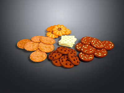 Assorted Round And Flower Shaped Cookies With Crunchy Texture And Varieties 3d model
